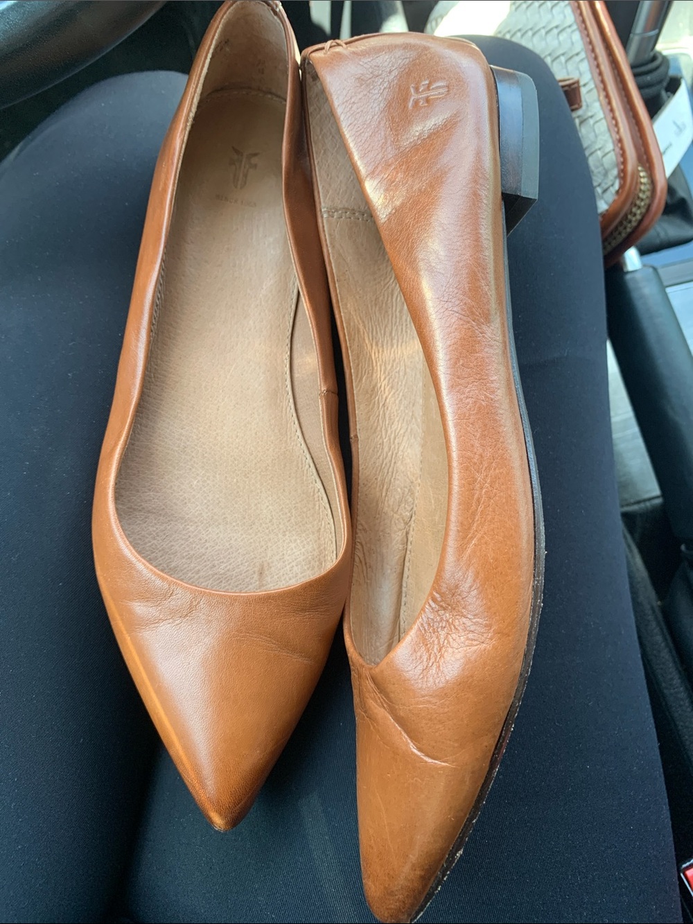 Frye Women's Pointed Leather Flats in Cognac Brown